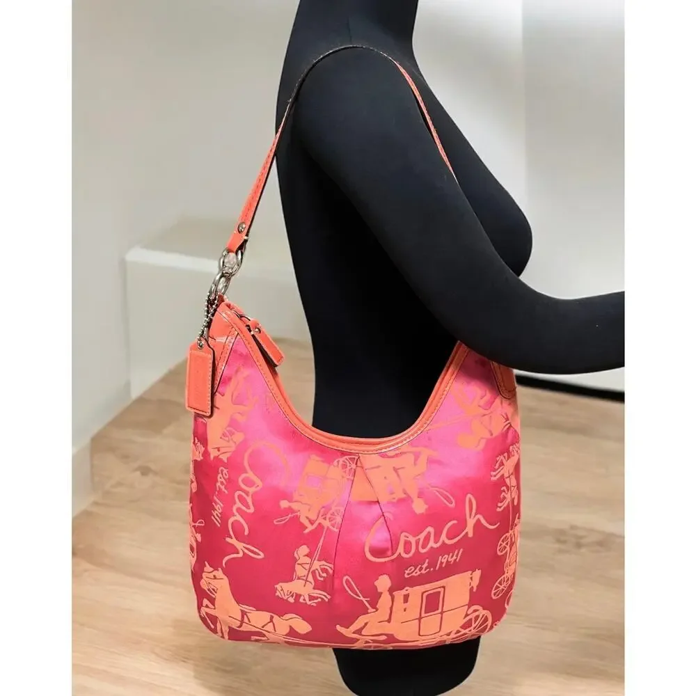 Y2K Coach F14480 Horse & Carriage Sateen Hobo Bag & Pleated Wristlet